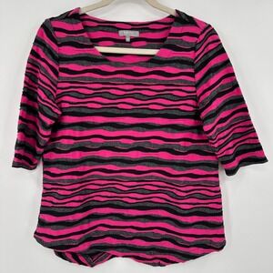 Habitat‎ Women's Pink Black Striped Textured 3/4 Sleeve Top Size Small